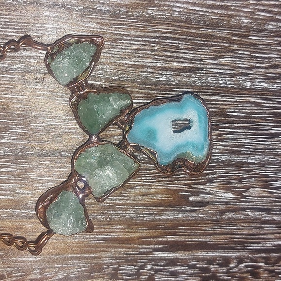 Solar Agate Druzy and Prenhite Copper Electroform Necklace - Picture 4 of 6